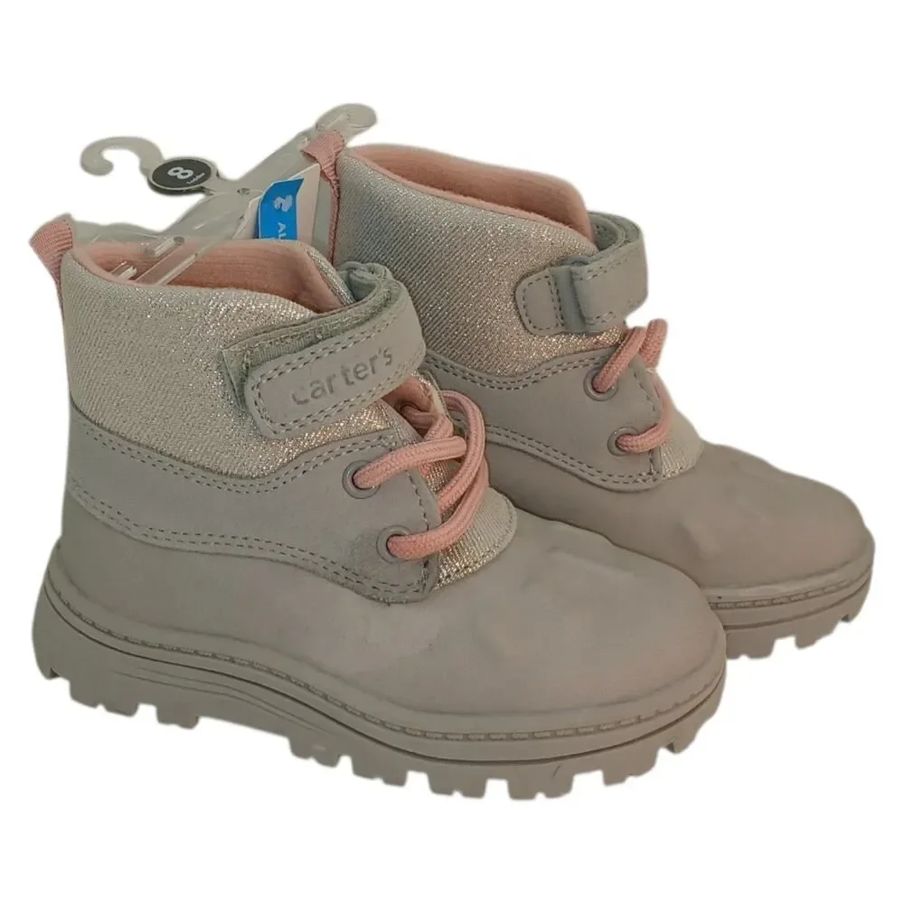 Carter's New w/Tags Girls Gray Glitter Lace Up Lined Boots - Size 8 Toddler